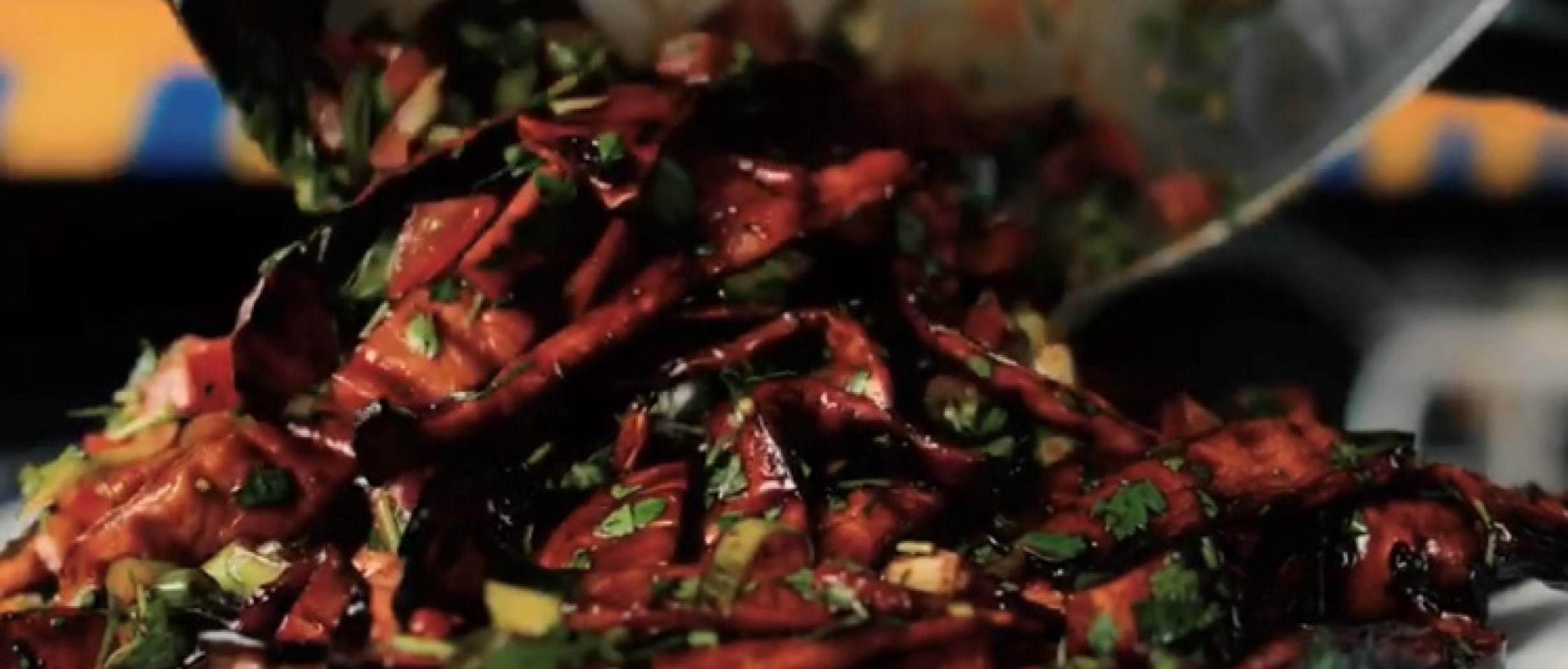 Grilled M. Eryngii mushroom salad with parsley